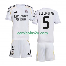 Camisolas de futebol Real Madrid Jude Bellingham 5 Criança Equipamento Principal 2025/26 Manga Curta